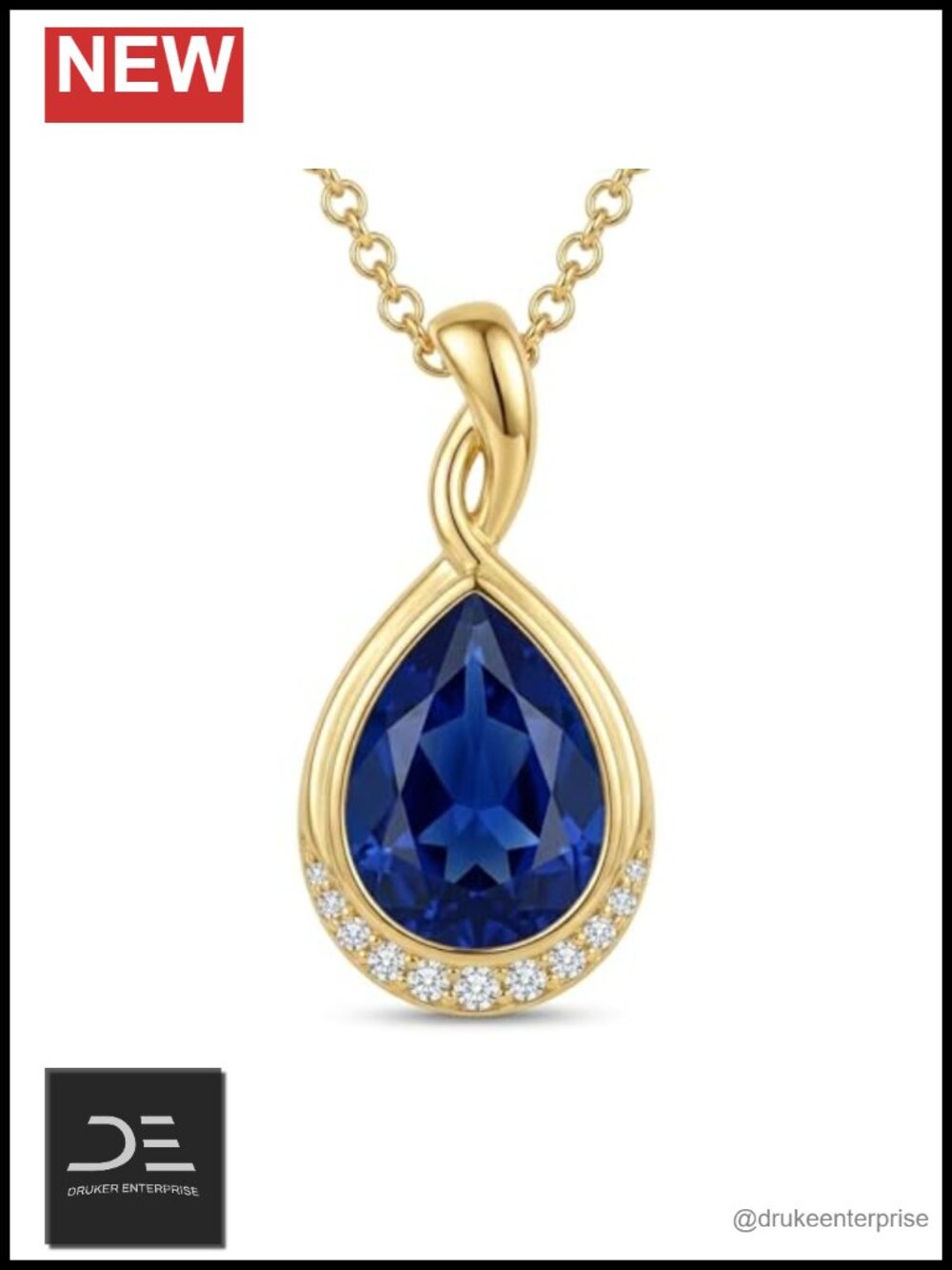 14K Gold Plated Pear Cut Blue Sapphire Pendant Necklace for Women Anniversary